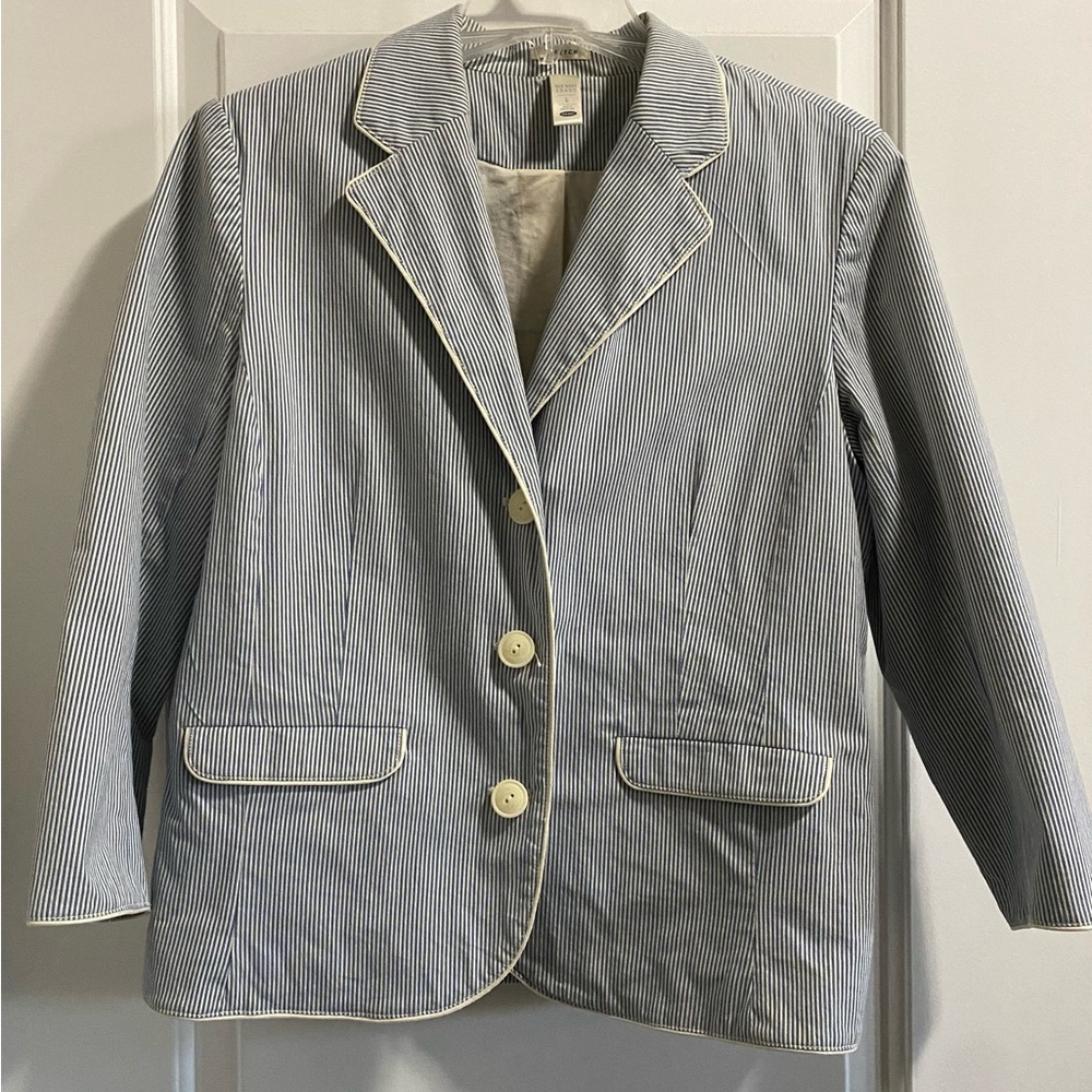 Used Old Navy Blue and White Striped Blazer, size large